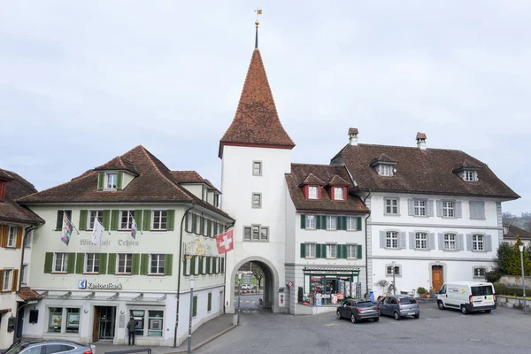 Средневековые дома в Земпахе, Швейцария — стоковое фото