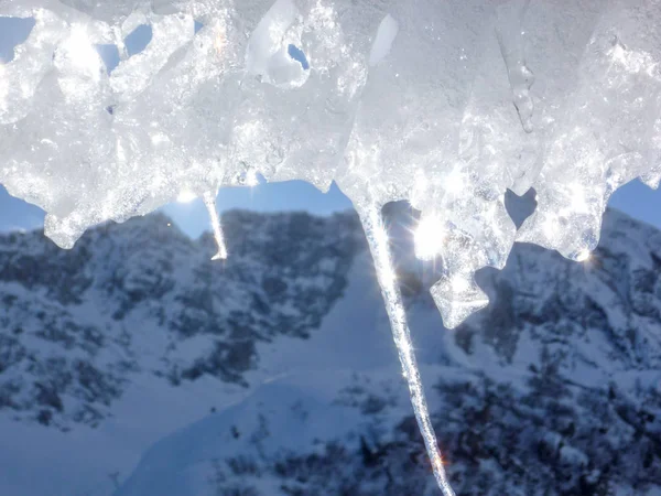 Güzel parlak şeffaf buz sarkıtları — Stok fotoğraf