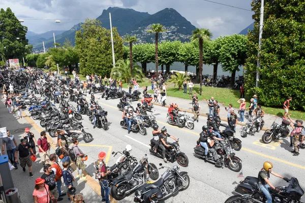 Bykers of the parade at the Swiss Harley Days in Lugano — Stock Photo, Image