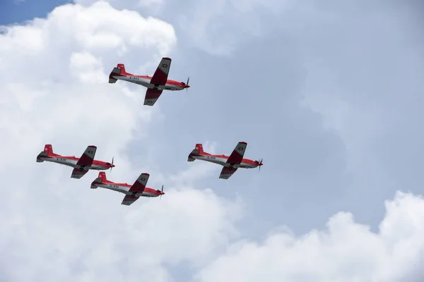 Lugano, İsviçre akrobatik sinek takımının hava gösterisi — Stok fotoğraf