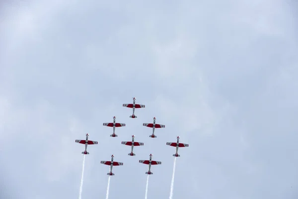 Air show of Swiss acrobatic fly team at Lugano — Stock Photo, Image