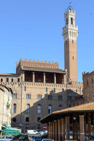 Kule pazar meydanında ve Mangia Siena, İtalya — Stok fotoğraf