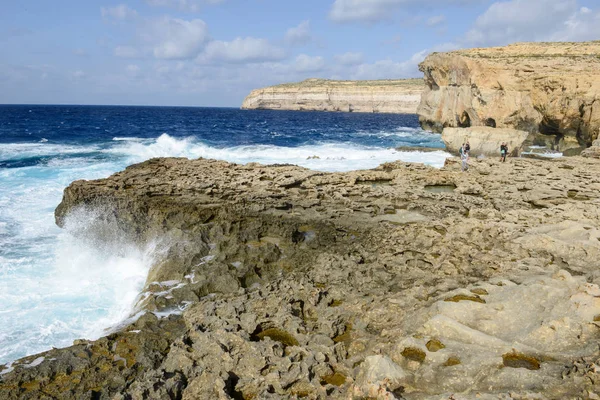 The rocky coast near missing Azure Window in Gozo Island, Malta. Stock Image