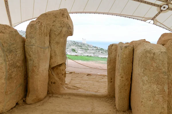 Complesso del tempio di Hagar Qim trovato sull'isola di Malta — Foto Stock