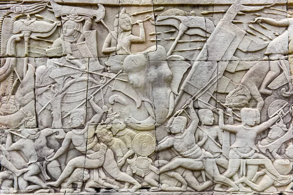 Płaskorzeźba w świątyni Bayon, Angkor Thom, Siem Reap, Kambodża — Zdjęcie stockowe