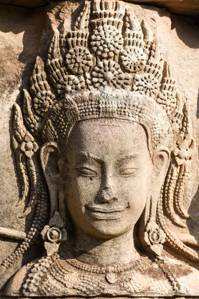 Cara de piedra de primer plano del templo de Prasat Bayon, Angkor Thom, Camboya —  Fotos de Stock