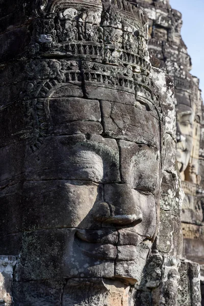 Closeup pedra rosto de prasat Bayon templo, Angkor Thom, Camboja — Fotografia de Stock