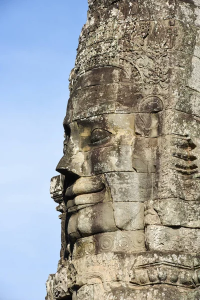 Closeup pedra rosto de prasat Bayon templo, Angkor Thom, Camboja — Fotografia de Stock