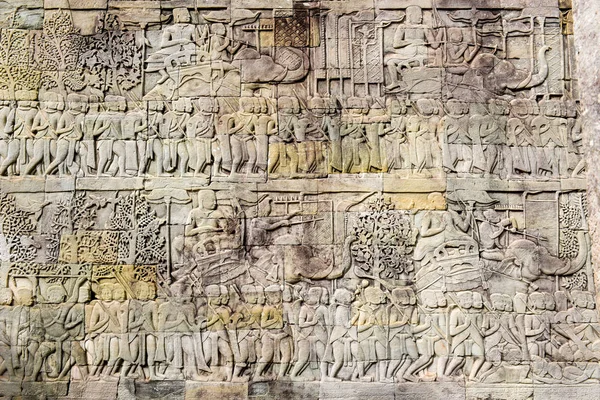 Płaskorzeźba w świątyni Bayon, Angkor Thom, Siem Reap, Kambodża — Zdjęcie stockowe