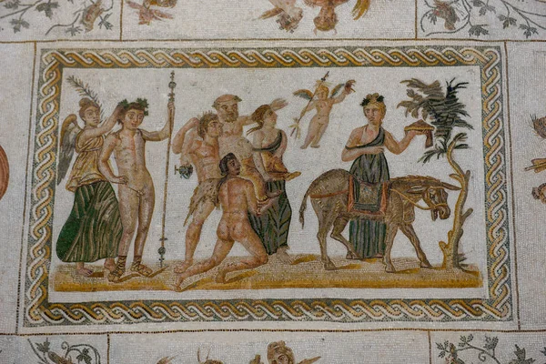Roman natural stone tile mosaics of the museum at El Jem in Tuni — Stock Photo, Image