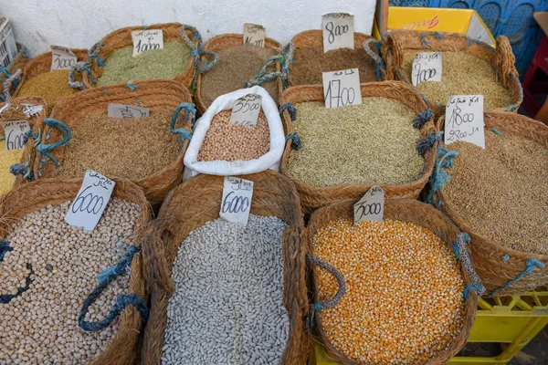 Bags of healthy legumes and grains — Stock Photo, Image