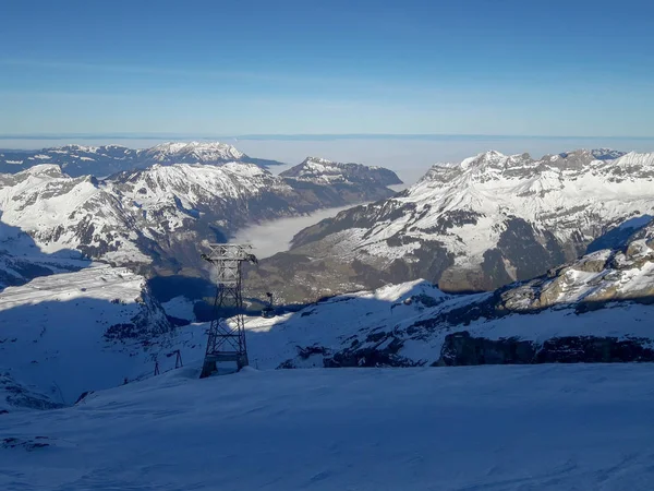 Winter landscape from mount Titlis over Engelberg on Switzerland — Stock Photo, Image