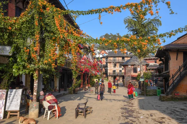 Pěší zóna v centru vesnice Bandipur na Nepálu — Stock fotografie
