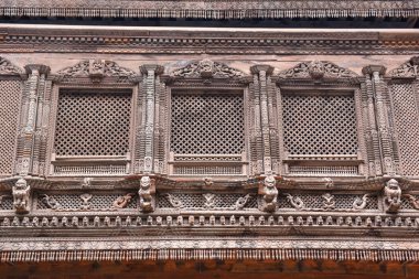 Nepal 'de Katmandu' daki Durban Meydanı 'ndaki bir tapınağın mimari ayrıntıları