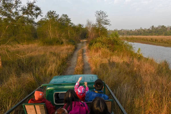 Sauraha Nepal January 2020 People Jeep Safari Chitwan National Park — Stockfoto