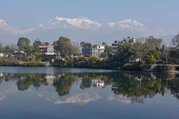 Machapuchare Annapurna Pohoří Vidět Jezera Phewa Pokhara Nepálu — Stock fotografie