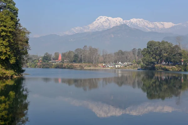 Machapuchare Och Annapurna Området Sett Utifrån Phewa Sjön Pokhara Nepal — Stockfoto