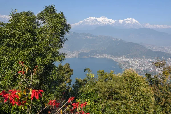 Arial View Pokhara City Lake Phewa Himalayan Range Nepal — стокове фото