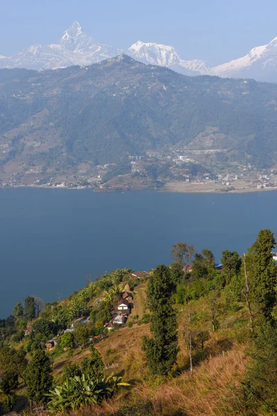 Arial View Pokhara City Lake Phewa Himalayan Range Nepal — Stock Photo, Image