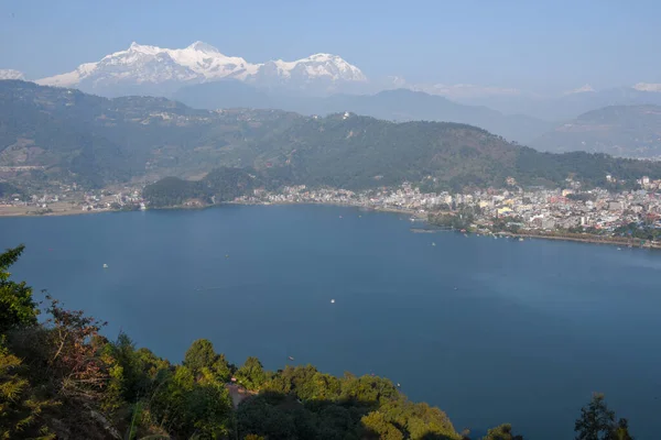 Arial View Pokhara City Lake Phewa Himalayan Range Nepal — Stock Photo, Image