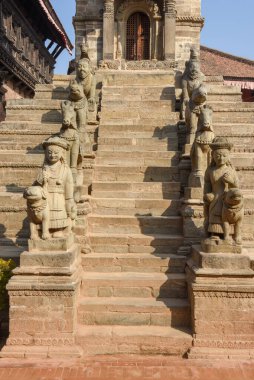 Nepal 'deki Bhaktapur' daki Durban Meydanı 'nın mimari detayları