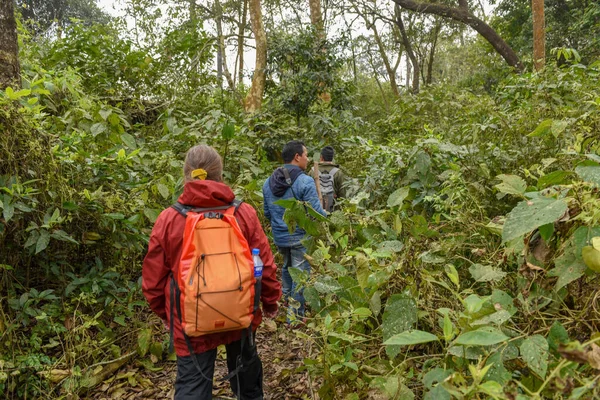 Chitwan Nepal Janeiro 2020 Turistas Uma Caminhada Safári Parque Nacional — Fotografia de Stock