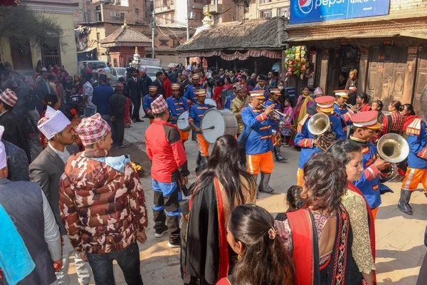 Bhaktapur Nepal Januar 2020 Menschen Bei Einer Prozession Für Ein — Stockfoto