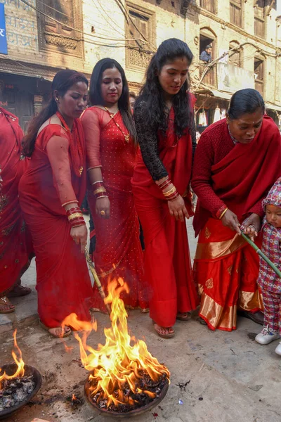 Bhaktapur Nepal Januar 2020 Menschen Bei Einem Hindu Opfer Bhaktapur — Stockfoto