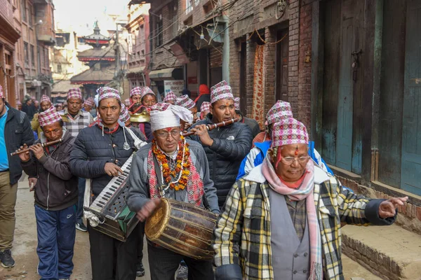 Bhaktapur Nepal Januar 2020 Menschen Bei Einer Prozession Für Ein — Stockfoto