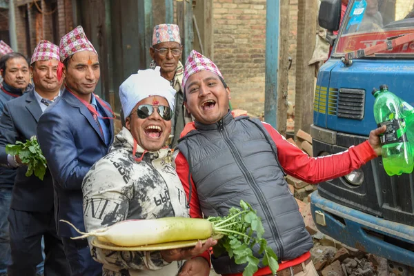 Bhaktapur Nepal Januari 2020 Personer Procession För Ett Hinduiskt Offer — Stockfoto