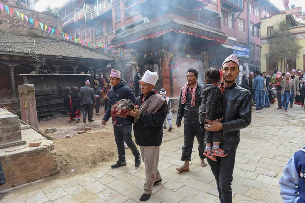 Bhaktapur Nepál 2020 Január Emberek Felvonuláson Nepáli Bhaktapur Ban Hindu — Stock Fotó