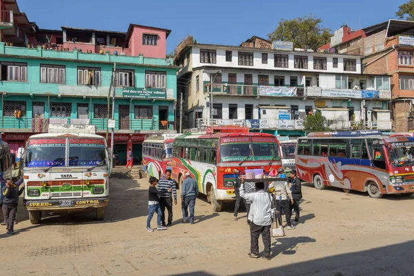 Tansen Nepal Enero 2020 Personas Caminando Frente Estación Autobuses Tansen — Foto de Stock