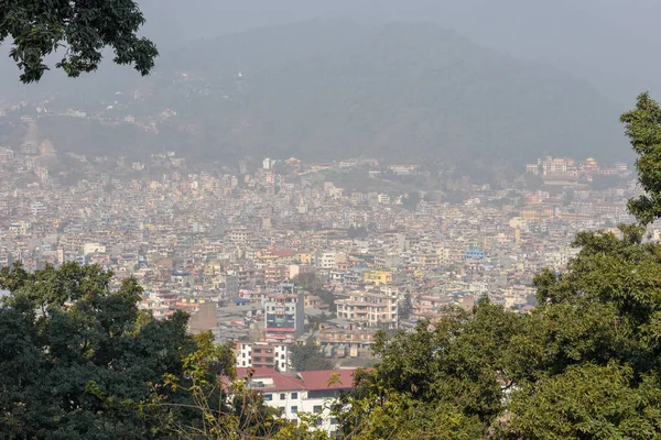 Városkép Kathmandu Város Hegy Swayambhunath Templom — Stock Fotó
