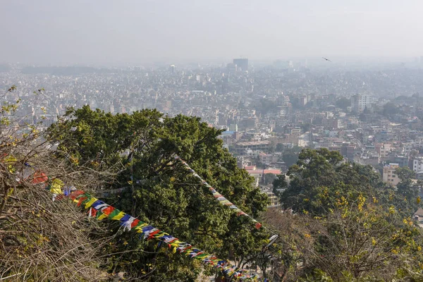 Városkép Kathmandu Város Hegy Swayambhunath Templom — Stock Fotó