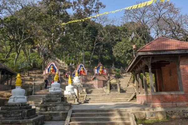 Katmandú Nepal Enero 2020 Personas Que Visitan Templo Swayambhunath Katmandú — Foto de Stock