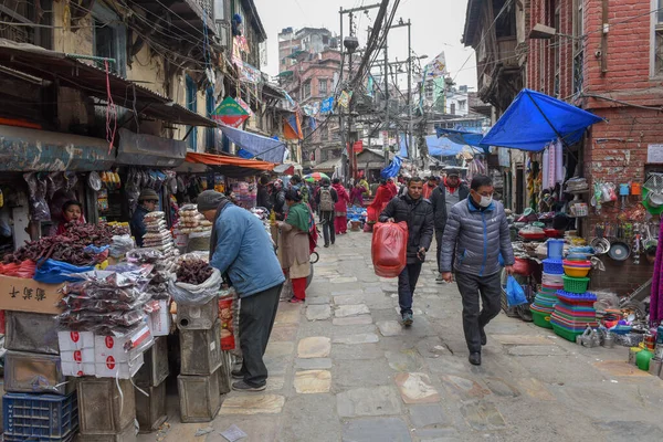 Kathmandu Nepal Januar 2020 Menschen Kaufen Auf Dem Markt Von — Stockfoto