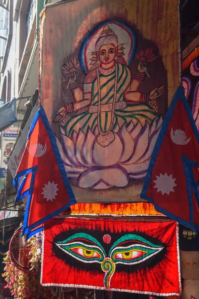 Batik Werkt Vlaggen Van Een Souvenirwinkel Kathmandu Nepal — Stockfoto