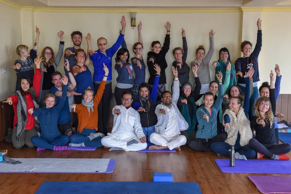 Katmandou Népal Février 2020 Groupe Personnes Classe Yoga — Photo