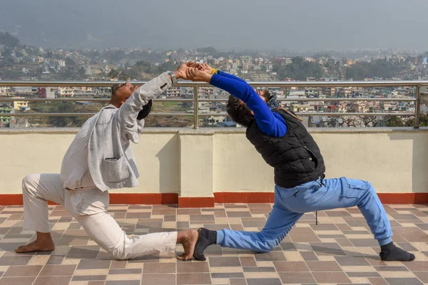 Kathmandu Nepal February 2020 Yoga Position Performed Teachers Kathmandu Nepal — Stock Photo, Image