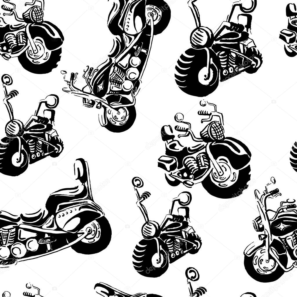 vector sketch seamless of hand drawn motorbikes