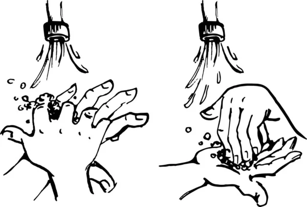 Mãos. Mãos lavadas saudáveis, cuidados de saúde, médico, higiene pessoal. Conjunto de vetores ilustração de mãos lavadas . —  Vetores de Stock
