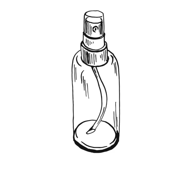 Bottiglia Spruzzatore Cilindrico Nero Oultine Schizzo Disegnato Mano Primo Piano — Vettoriale Stock