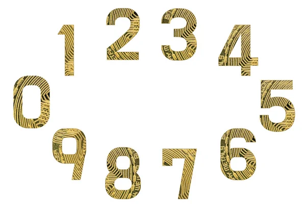 Set of bitcoin numbers, isolated. Digits in cryptocurrency style from zero to nine. Numbers 0, 1, 2, 3, 4, 5, 6, 7, 8, 9. Texture for design — ストック写真