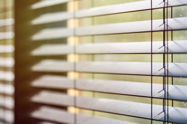 Ofis perdeleri. Modern ahşap külüstür. Ofis toplantı odası ışığı