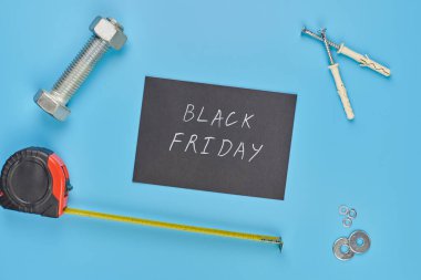 Black friday in hardware store concept. Home DIY improvement and renovation retailer, flat lay. clipart