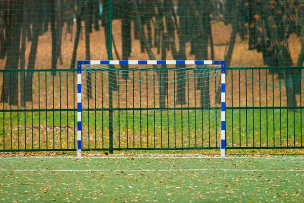 Artificial Grass Sport Field Cover Soccer Goal Artificial Turf Used — Stock Photo, Image