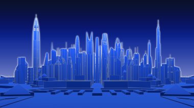 Mavi fütüristik şehir. 3D render