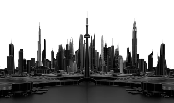 黑色的未来城市。3d 渲染 — 图库照片
