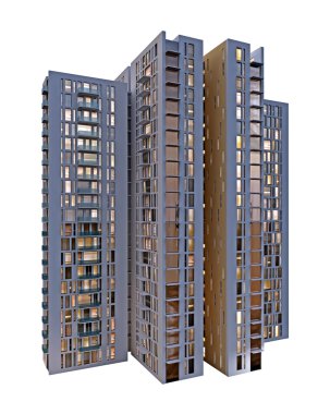 Çok öykülü bina üzerinde beyaz izole. 3D render