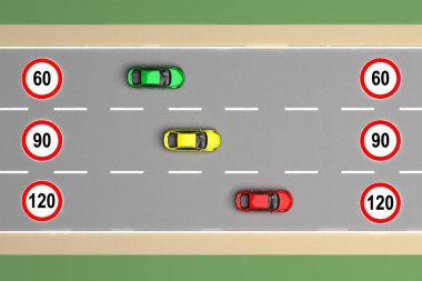 Araba 3d render için hız sınırı şeması